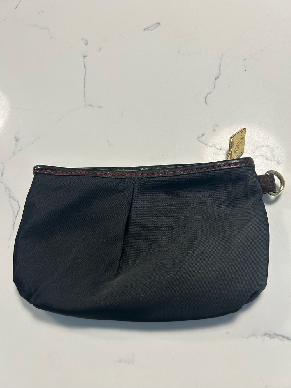 MZ Wallace Black Nylon Zip Wristlet with Red Contrast Stitching 7” X 4.5”